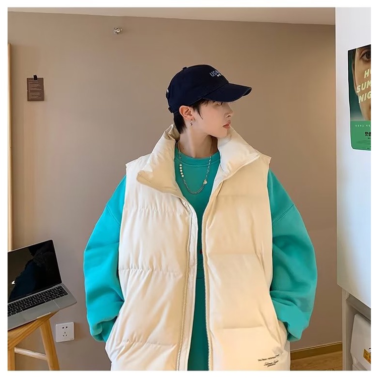 Hattongutto COD OOTD Áo Khoác Phao cotton Dày Không Tay Phong Cách Hong Kong Thời Trang Mùa Đông Cho Nam