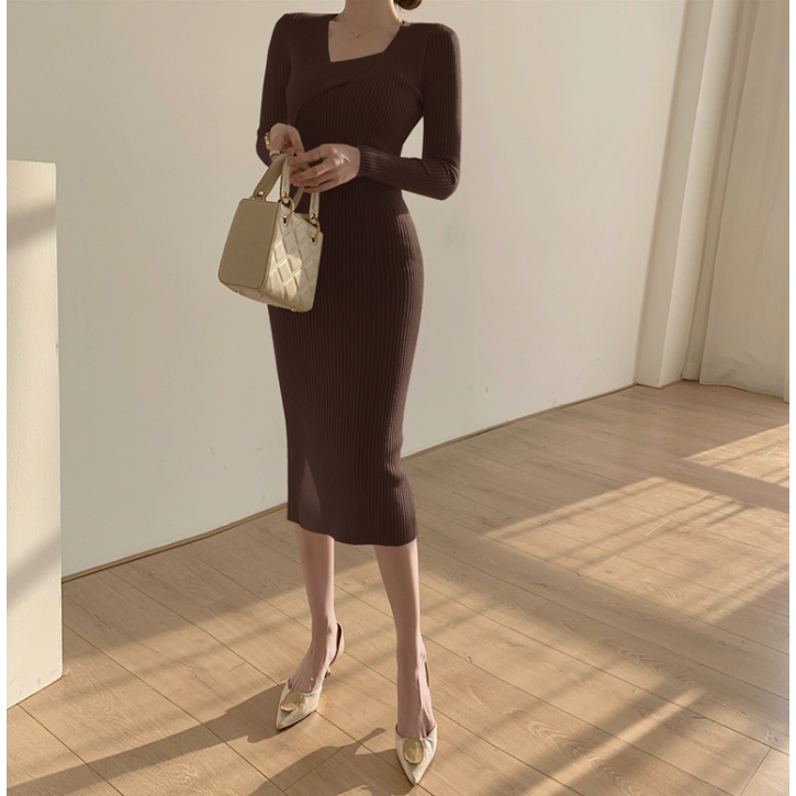 Đầm Dệt Kim Dài Tay Co Giãn Thời Trang Mùa Thu Dành Cho Nữ