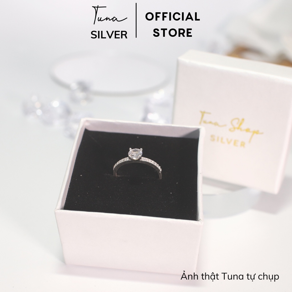 Nhẫn Bạc nữ đính đá 4 chấu cao cấp, Nhẫn bạc đá TUNA SILVER Trang sức Bạc cao cấp_ 𝑪𝒂𝒎 𝒌𝒆̂́𝒕 𝒄𝒉𝒖𝒂̂̉𝒏 𝑩𝒂̣𝒄