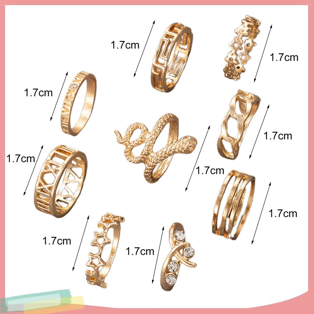 Set 9 nhẫn đeo tay kim loại tạo hình rắn cá tính cho nữ