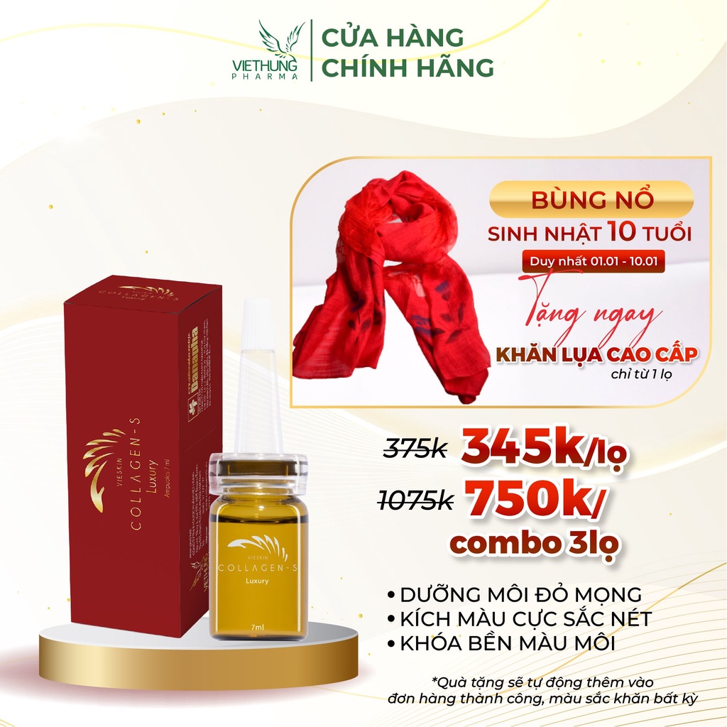 Tinh chất Collagen tươi Vieskin Luxury làm dẹp da và chăm sóc môi/mày sau phun xăm (Chính hãng)