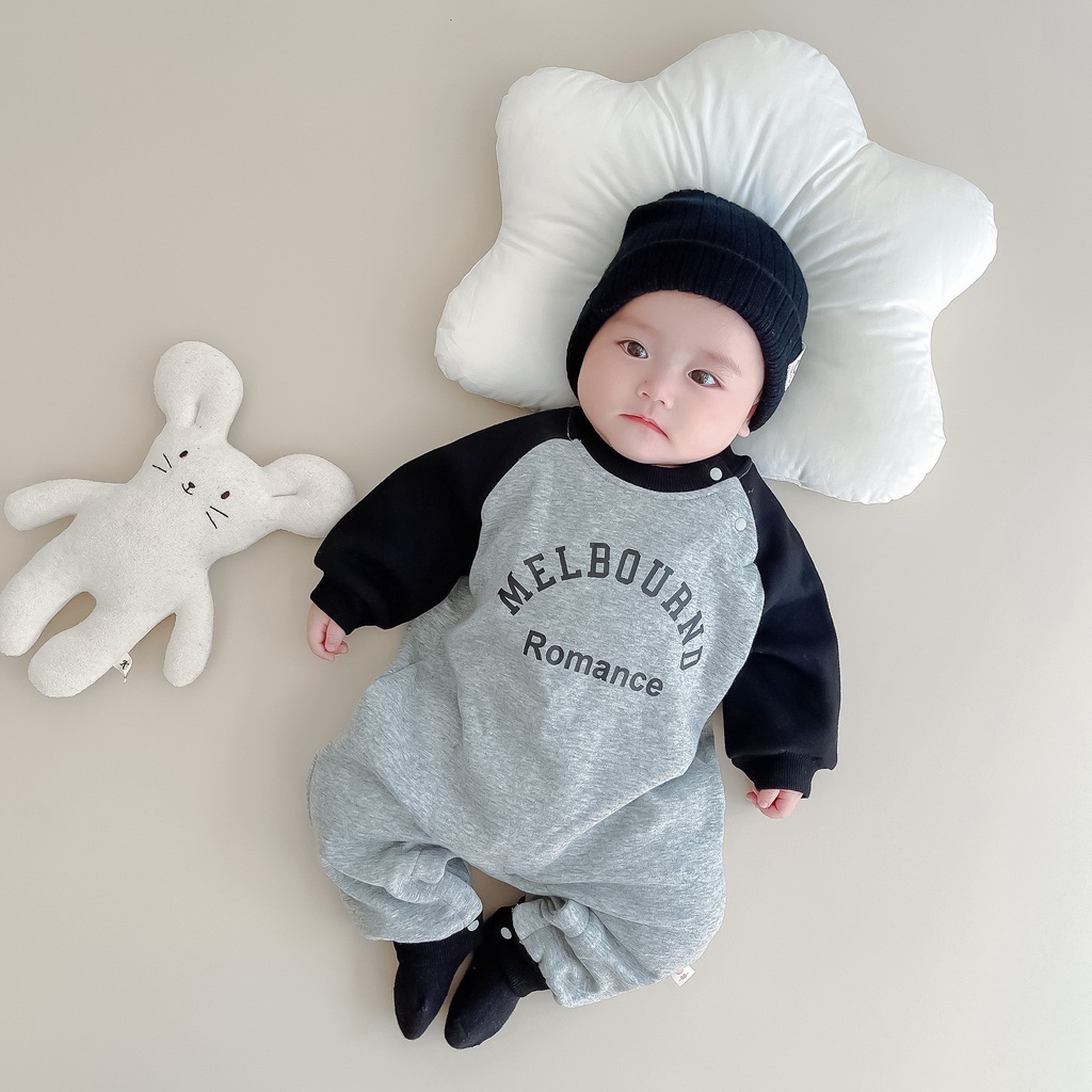 Áo Liền Quần Tay Dài Bằng Cotton In Họa Tiết One piece Dành Cho Bé Trai 0-24 Tháng Tuổi