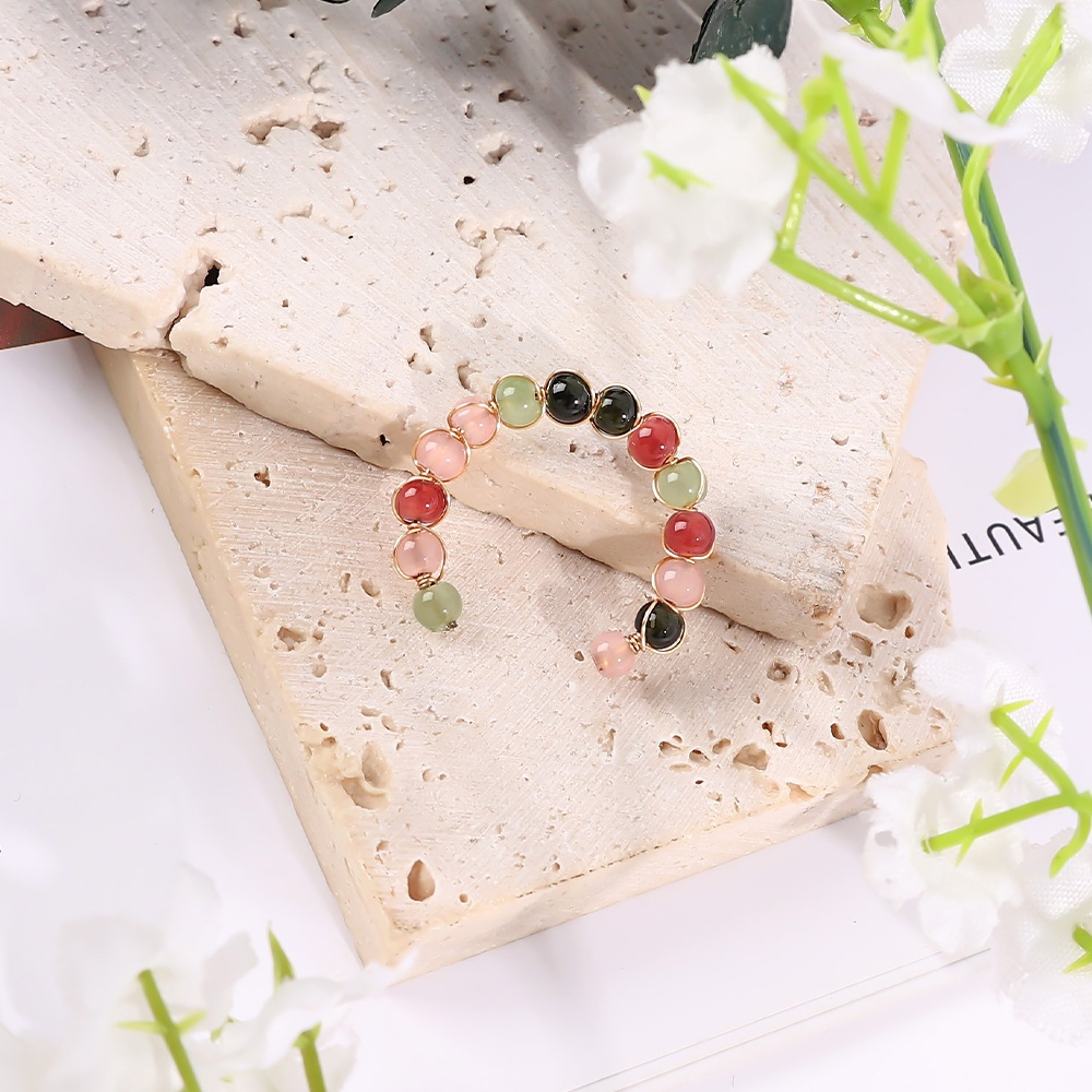 Nhẫn Hở Đính Đá Tự Nhiên Màu Cầu Vồng Phong Cách Retro Thời Trang Cho Nữ