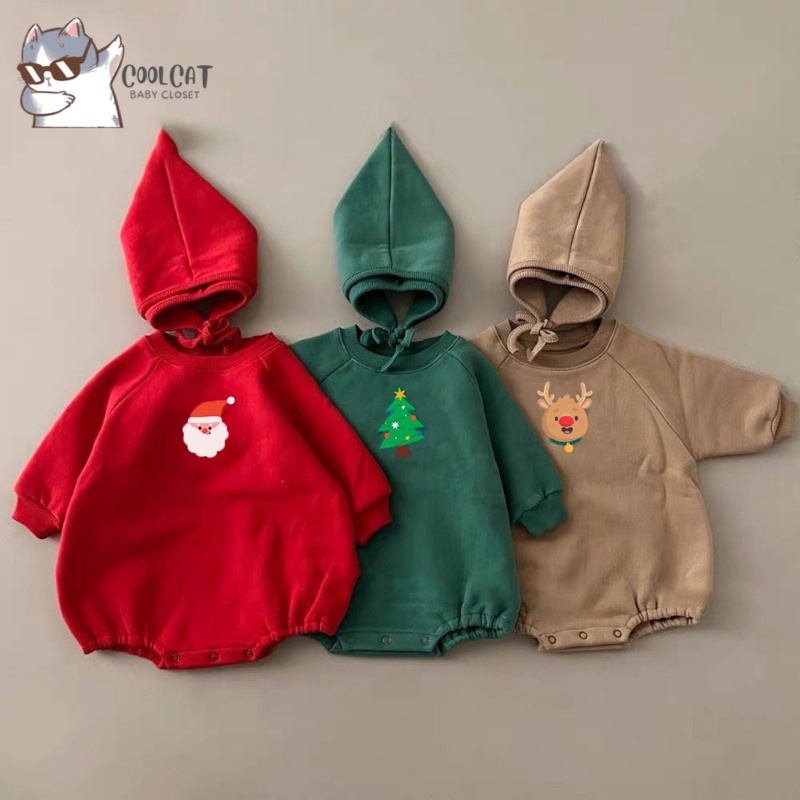 Body Noel Cho Bé Yêu KÈM MŨ Chất Nỉ Bông Ấm Áp, Siêu Đáng Yêu Size từ 3-12kg