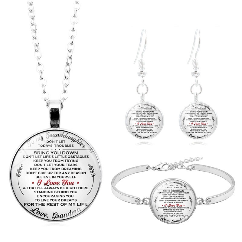 Bộ Trang Sức 4 Món Mặt Kính Cabochon In Chữ LE To My Daughters Love Dad