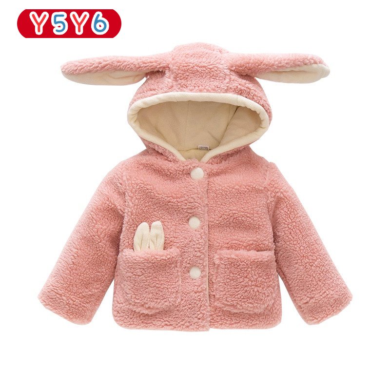 Y5Y6 Áo Khoác Lông Cừu Giữ Ấm Tai Thỏ Dễ Thương Dành Cho Bé Gái 9 Tháng Đến 3 Tuổi