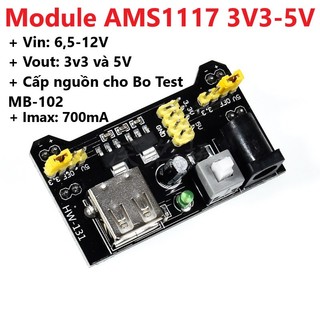 Module nguồn ams1117 3v3 5v, cấp nguồn cho bo test, tương thích tốt với breadboard mb102