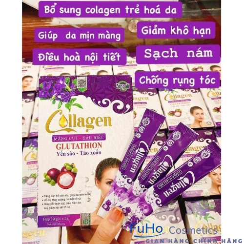 Collagen măng cụt đậu biếc collagen Zenpali Làm Đẹp Da Cân Bằng Nội Tiết Tố Nữ hộp 30 gói Fuho cosmetics | BigBuy360 - bigbuy360.vn