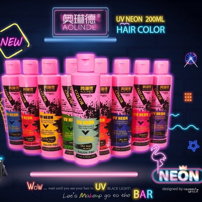 Màu nhuộm tóc phản quang HIGHLIGHT phát sáng trong đêm dưới đèn UV NEON AOLINDE Hair Color Cream 200ml