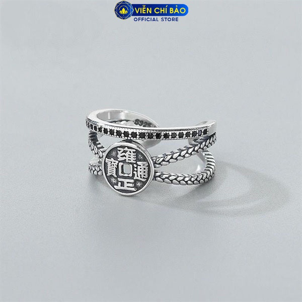 Nhẫn tứ phương lai tài đính đá chất liệu bạc Thái 925 thời trang phụ kiện trang sức nữ Viễn Chí Bảo N000639