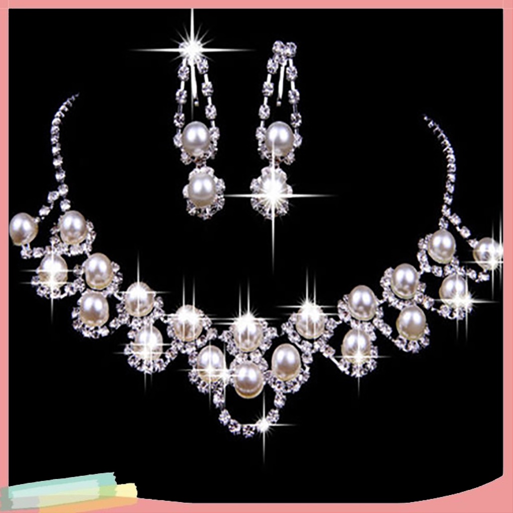 Bộ vòng cổ + bông tai đính đá/ ngọc trai giả sang trọng thời trang