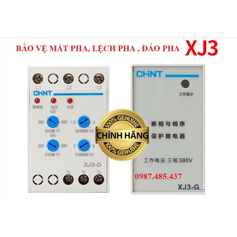 Bảo vệ mất pha lệch pha, đảo pha XJ3G, XJ3D CHINT DELIXI Hàng CHÍNH HÃNG