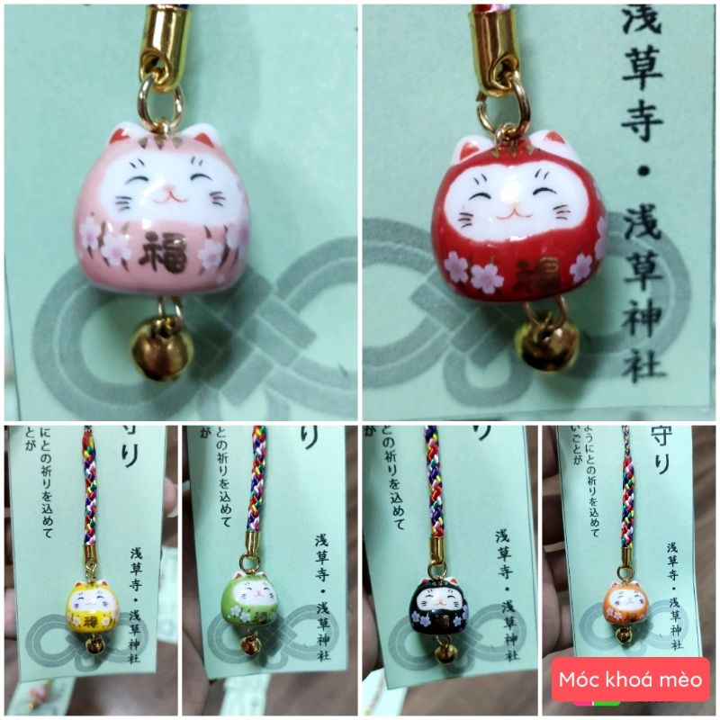 Móc Khóa điện thoại Mèo Mini dây treo ngũ sắc Nhật