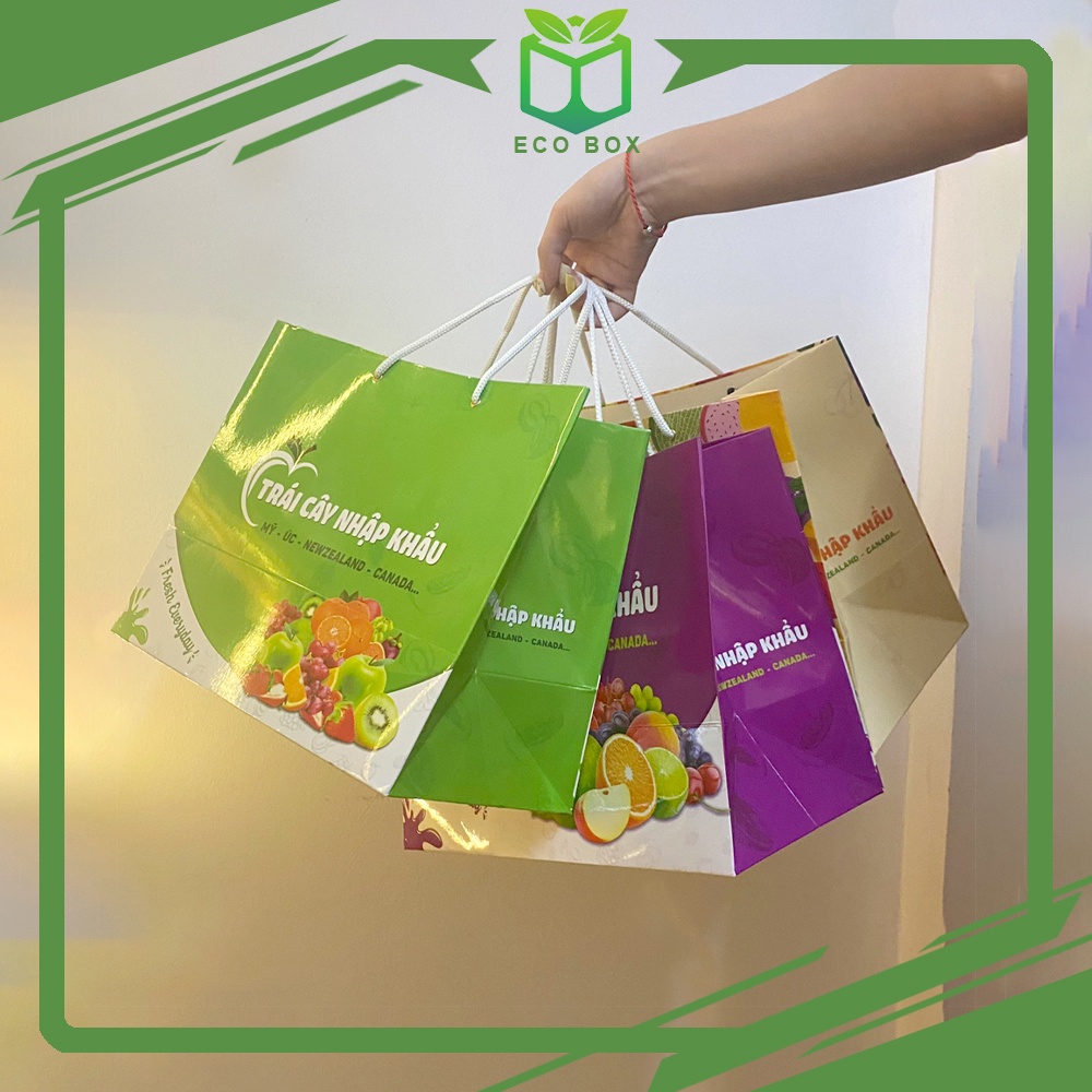 Túi giấy đựng hoa quả, trái cây nhập khẩu làm quà tặng lễ tết, chất liệu giấy I300 cán bóng chống thấm nước, bền, đẹp