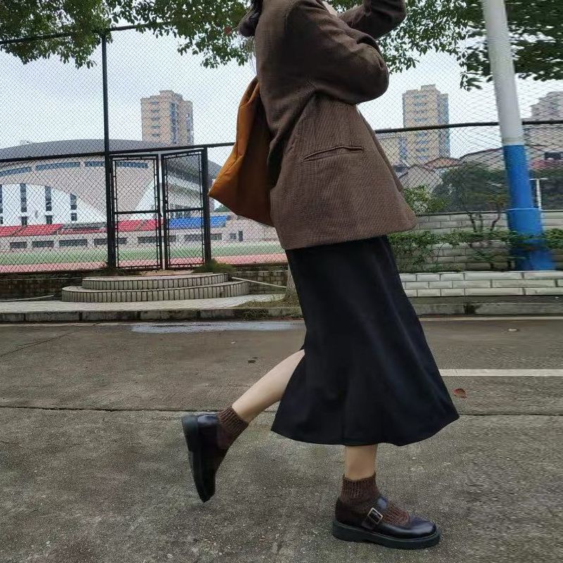 Đầm Len Đen Dáng Chữ a Dài Lưng Cao Phong Cách Retro Pháp Thời Trang Thu Đông Cho Nữ