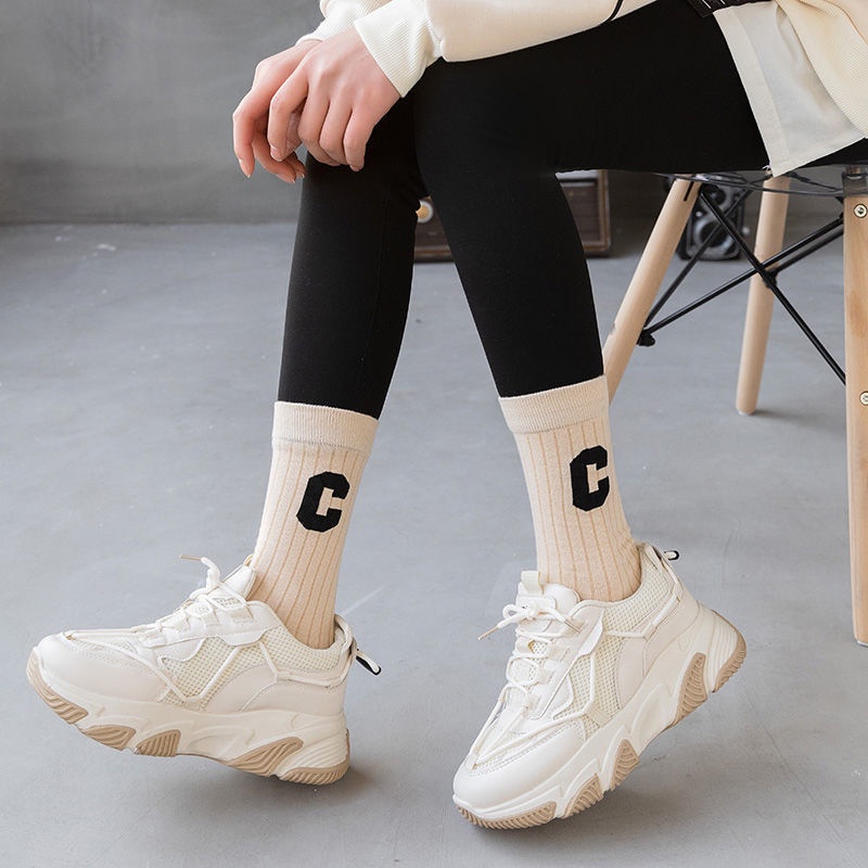 C Đôi Vớ Dày Ấm Áp Mùa Xuân Thu In Chữ Cái net red hot Phong Cách ruiyan MM