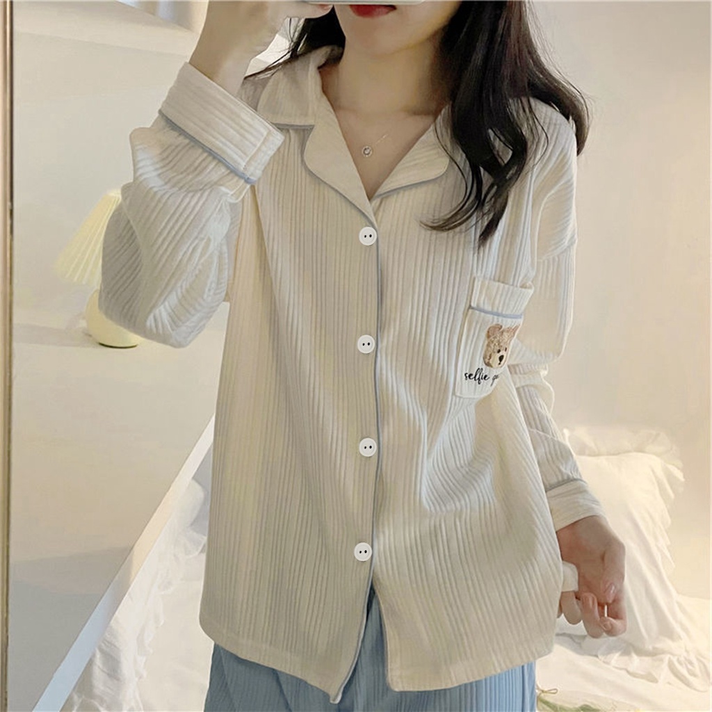 ❤ Bộ Đồ Ngủ Tay Dài Phối Bèo Phong Cách Nhật Bản Thời Trang Thu Đông Mới Cho Nữ