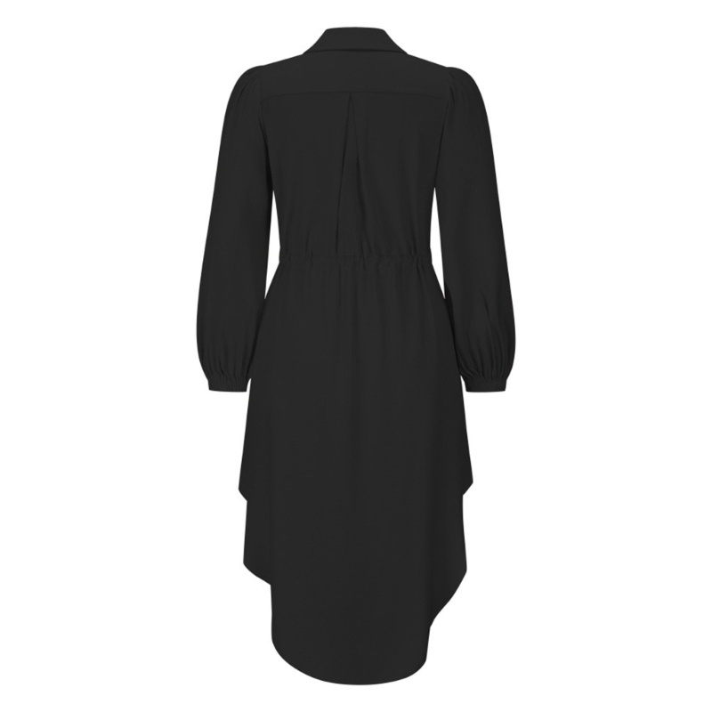 Xiangbao Đầm Sơ Mi Tay Dài Cổ Chữ V Dáng Rộng Cài Nút Phía Trước Eo Dài Vừa Phải