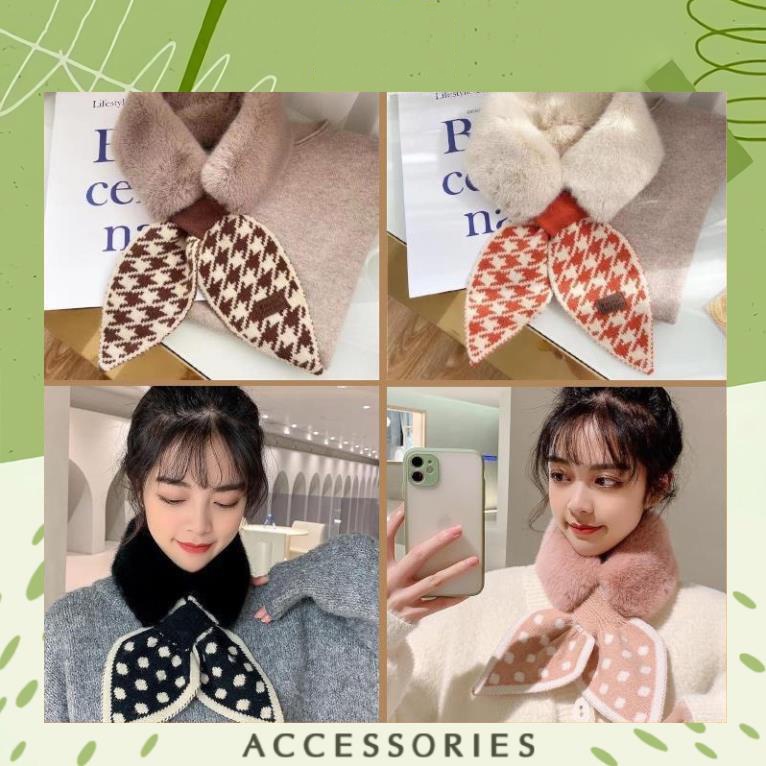 Khăn Lông Quàng Cổ Nữ, Khăn Len Quàng Kèm Nơ Họa Tiết Chấm Bi, Hàng Loại 1 dày đẹp