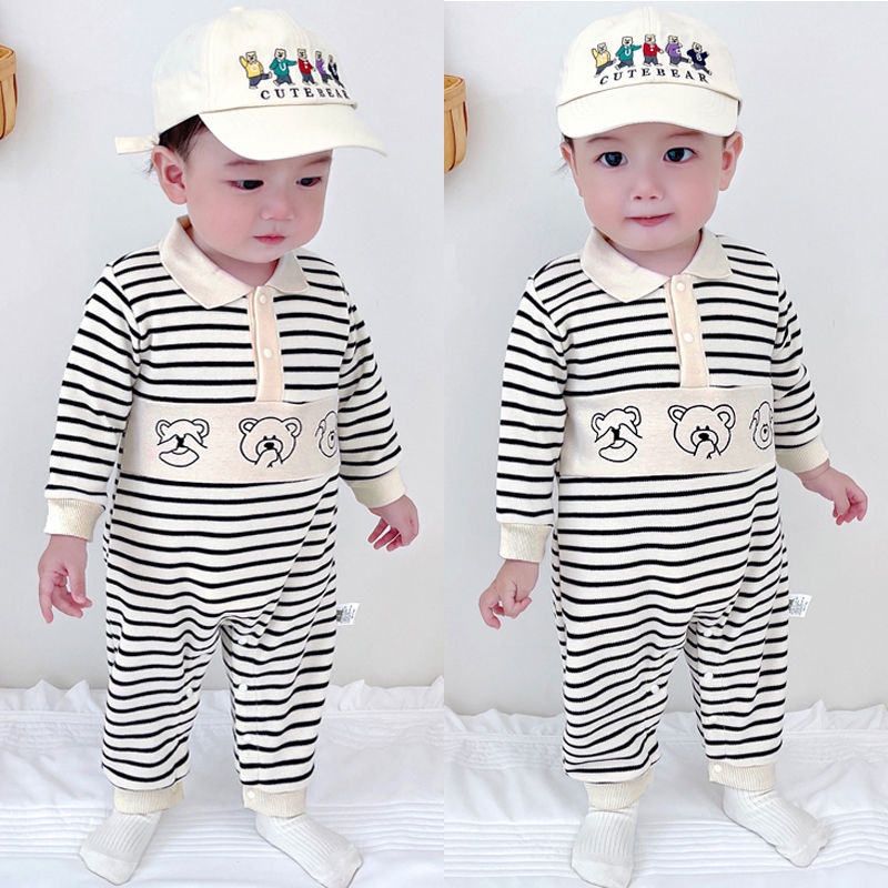 Áo Liền Quần Cotton Tay Dài In Họa Tiết Hoạt Hình Dễ Thương Phong Cách Hàn Quốc Thời Trang Xuân Thu Cho Bé Trai Và Gái 0-24 Tháng Tuổi