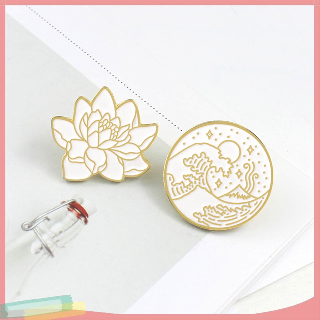 Trâm cài áo/balo hình hoa sen tráng men vintage cho nam/nữ