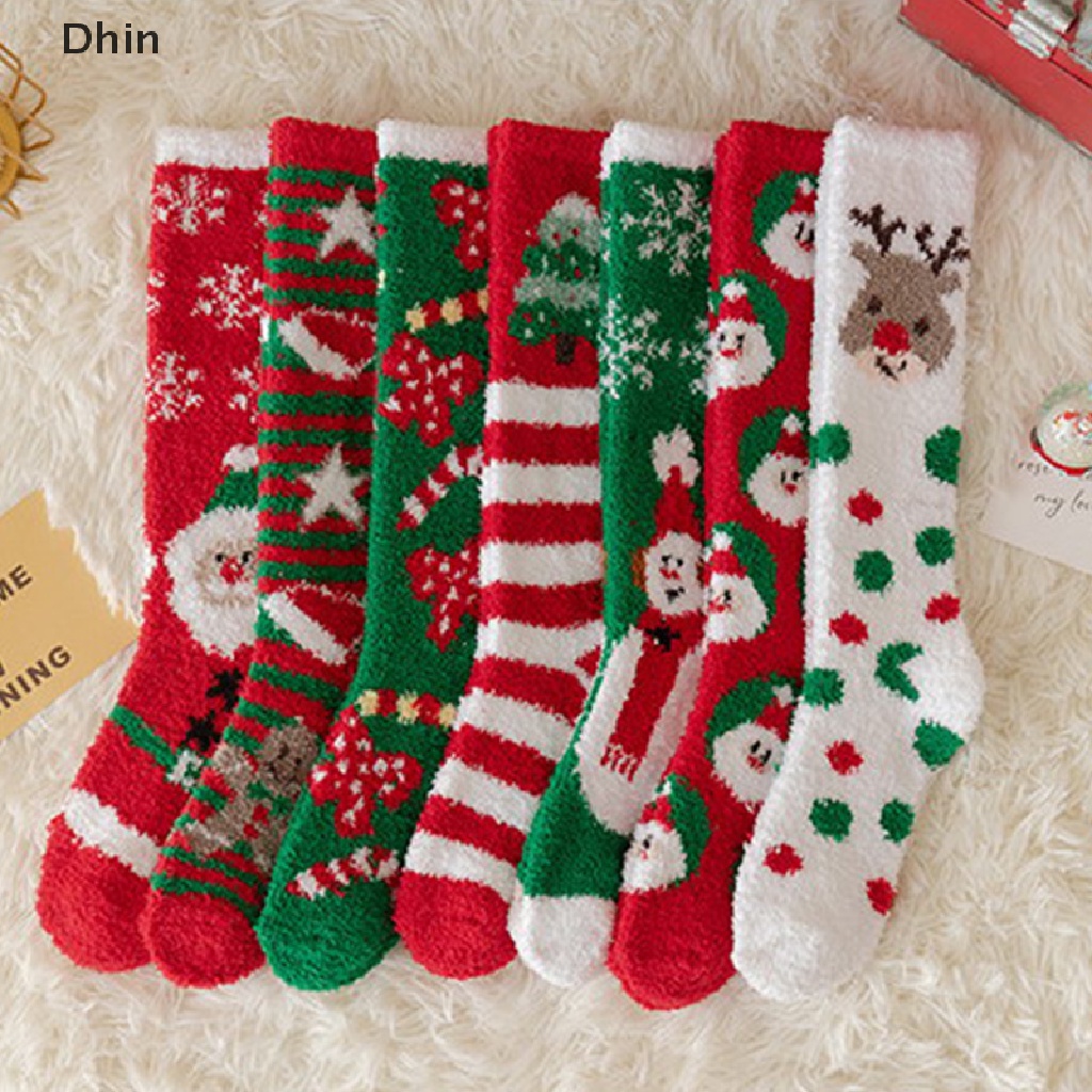 1 Đôi Vớ Dài Tới Gối Vải Lông Cừu San Hô Dày Mềm Mại Giữ Ấm Chủ Đề Giáng Sinh Năm Mới