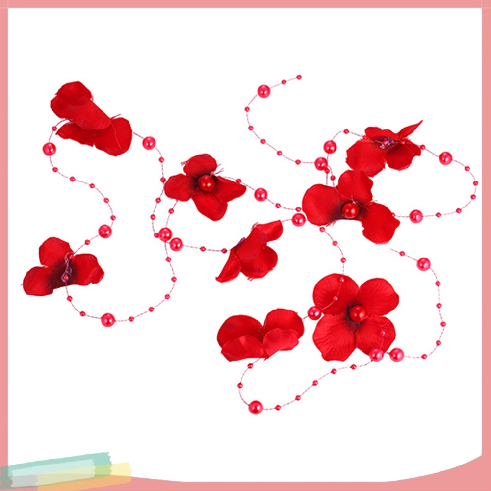 Chuỗi dây dài 133cm trang trí hoa vải và ngọc trai giả dùng để trang trí tóc cho nữ