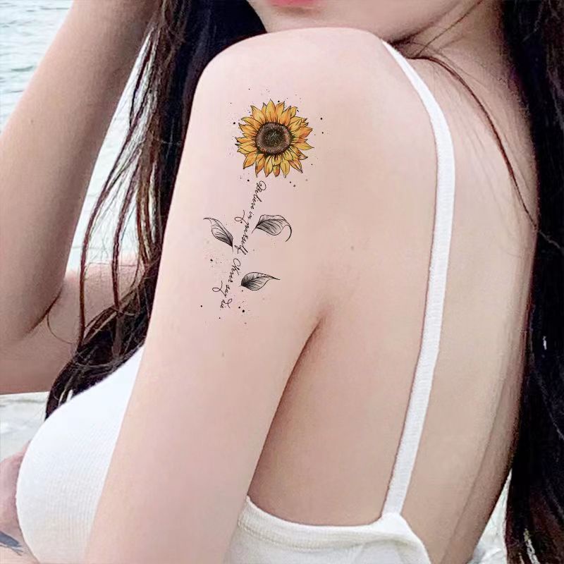 1 Bộ 2 Bức Tranh Dán Hình Xăm Tạm Thời Chống Nước Chống Mồ Hôi Lâu Trôi Hình Hoa Hướng Dương