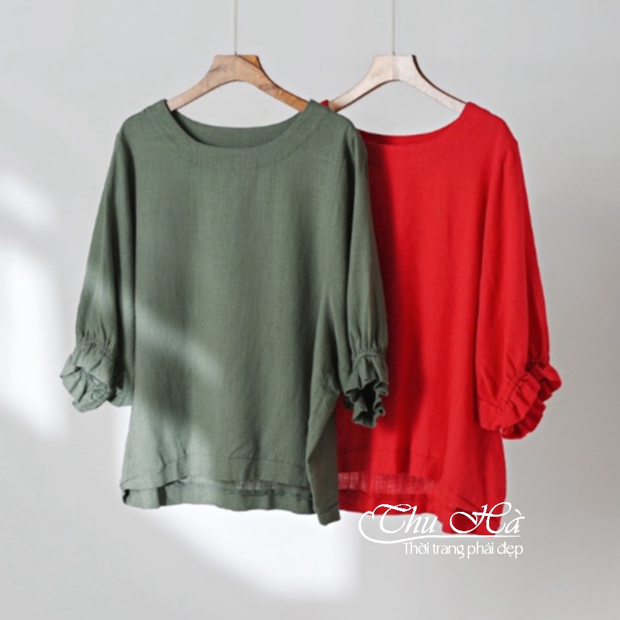 Áo kiểu cánh dơi tay nhún form rộng bigsize chất liệu đũi tơ mềm nhẹ thoáng mát Thu Hà AKH.45