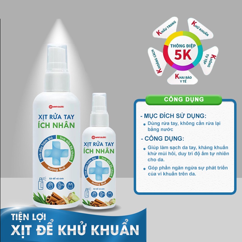 Xịt rửa tay Ích Nhân diệt khuẩn mạnh, dưỡng ẩm da tay vượt trội chai 100ml