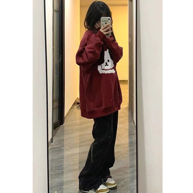 NRVP Áo Thun Nỉ Tay Dài In Hình Thỏ Năm Mới 2023 Phong Cách Hàn Quốc Thời Trang Mùa Đông Cho Nữ