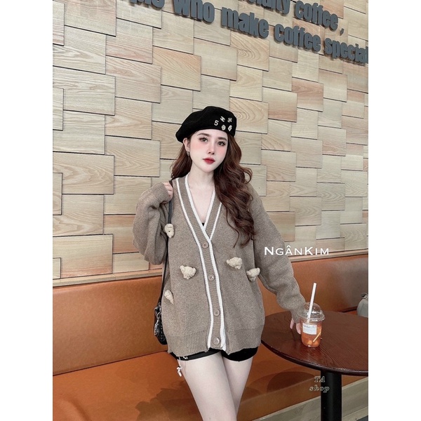 Áo Cadigan Cài Gấu