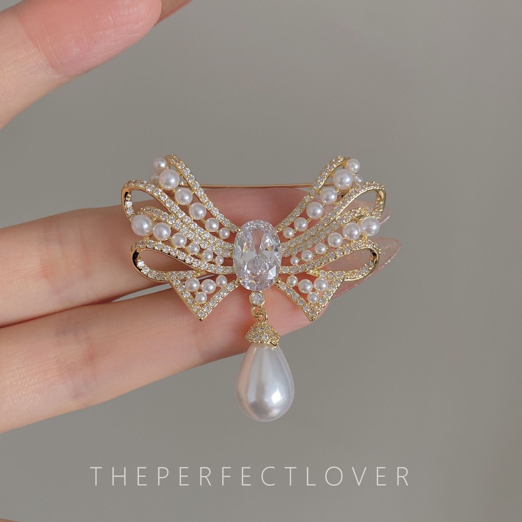 Ghim Cài Áo Hình Nơ Đính Ngọc Trai Thời Trang