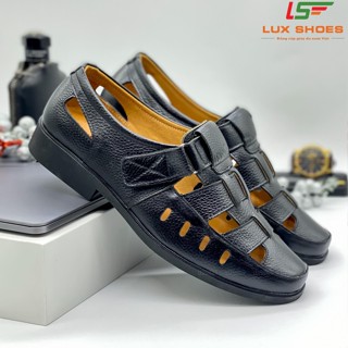 Giày lười rọ nam LUX66 da bò thật đục lỗ thoáng khí mùa hè đế cao su non mềm mại khâu chỉ chắc chắn