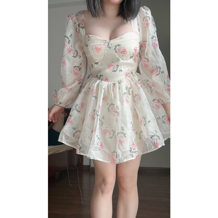 ĐẦM HOA TAY PHỒNG CUP NGỰC HỞ LƯNG