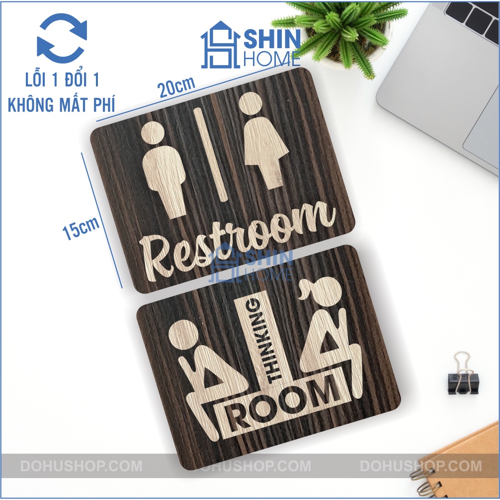 Bảng toilet gỗ dán cửa nhà vệ sinh, wc nam nữ có sẵn keo dán tường