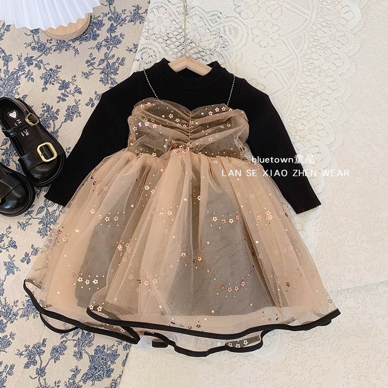 Váy Len Cộng Voan Công Chúa Cho Bé Gái