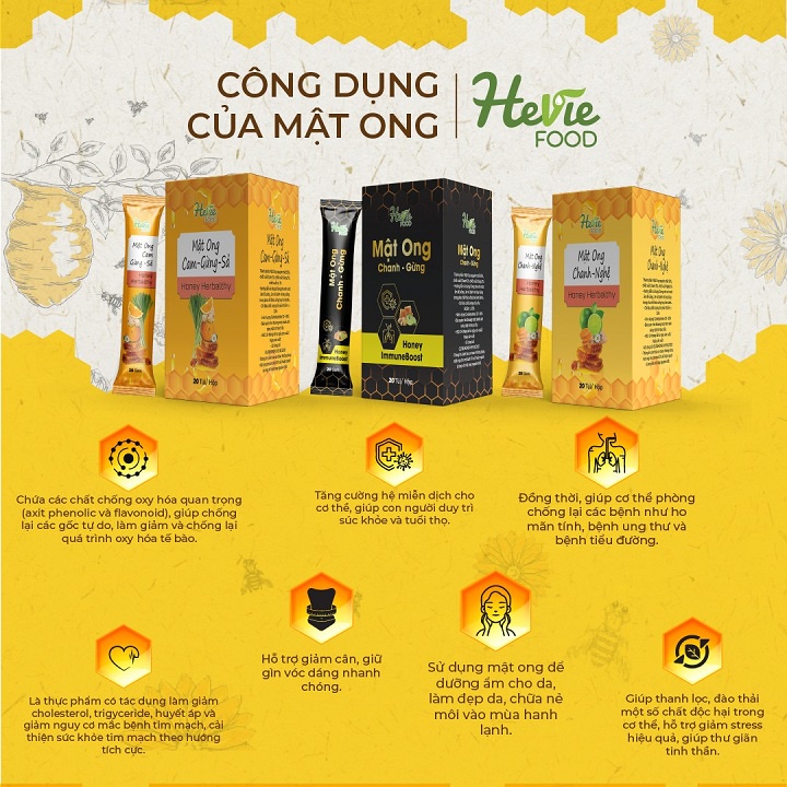 HEVIEFOOD - MẬT ONG TIỆN LỢI TĂNG CƯỜNG ĐỀ KHÁNG (HỘP 20 GÓI)