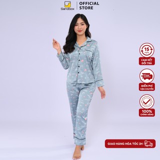 Bộ Đồ Nữ Pijama Dài Tay Mặc Nhà SANDBOX Lụa Satin Nhật Cao Cấp Họa Tiết Tim Trẻ Trung,Trendy