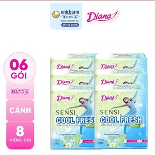 6 gói băng vệ sinh Diana Sensi Cool Fresh Mát Dịu Siêu Mỏng 8 miếng,Diana sensi cool fresh hoa cúc