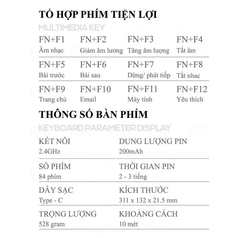 Bộ bàn phím và chuột không dây 84 phím YINDIAO KM-02 kết nối bằng chip USB sử dụng pin sạc với thiết kế mini nhỏ