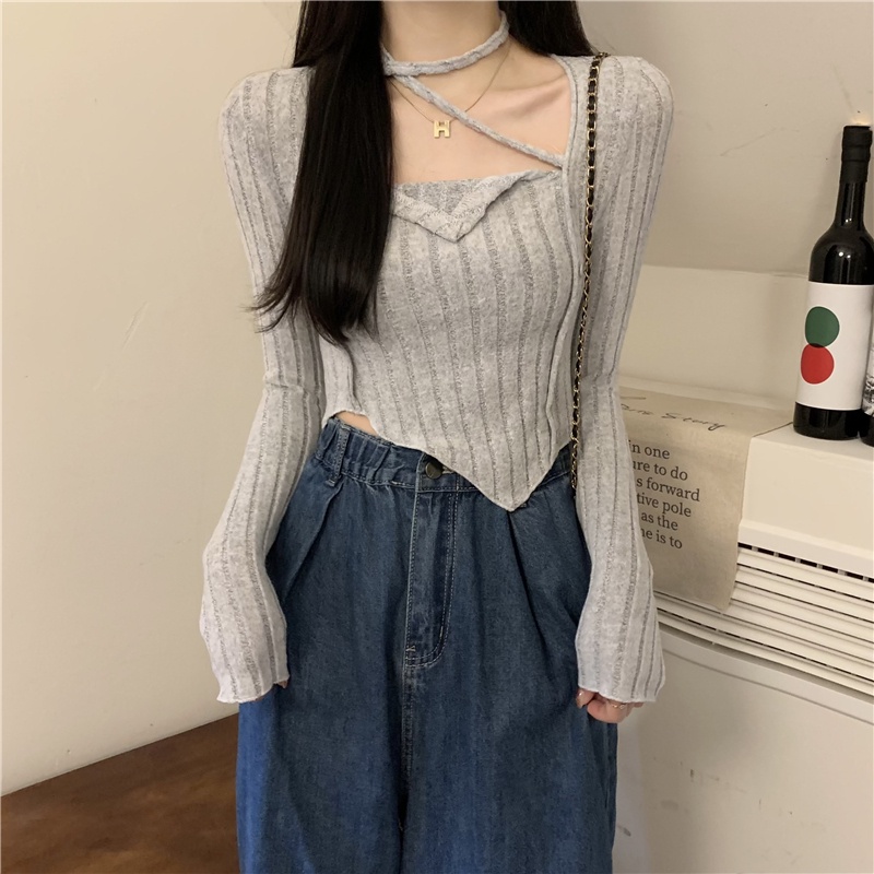 Áo Sweater Dệt Kim Tay Dài Màu Trơn Thiết Kế Đơn Giản Cho Nữ
