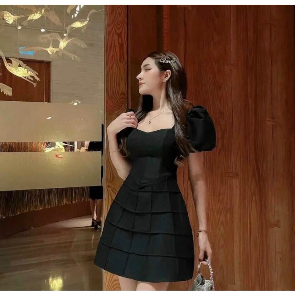 Đầm nữ tay phồng ô vuông dáng xòe mini Emilyshop