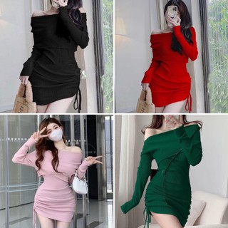 ĐẦM BODY TRỄ VAI RÚT DÂY ĐEN (về thêm ĐẦM TRỄ VAI XÁM TAY DÀI TRƠN/ đầm nơ đỏ - kèm ảnh thật)