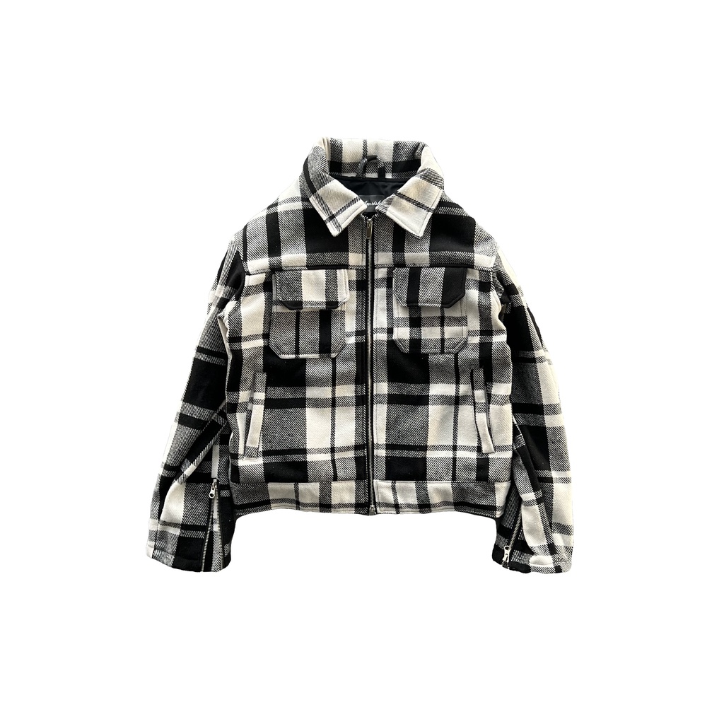 (Chính Hãng AMRISH) Áo Khoác Wool Flannel Zip Jacket - White