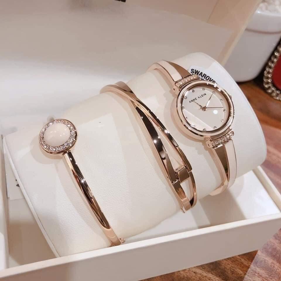 Set đồng hồ Anne Klein kèm 2 lắc tay màu rose gold/pink  AK/3292LPST