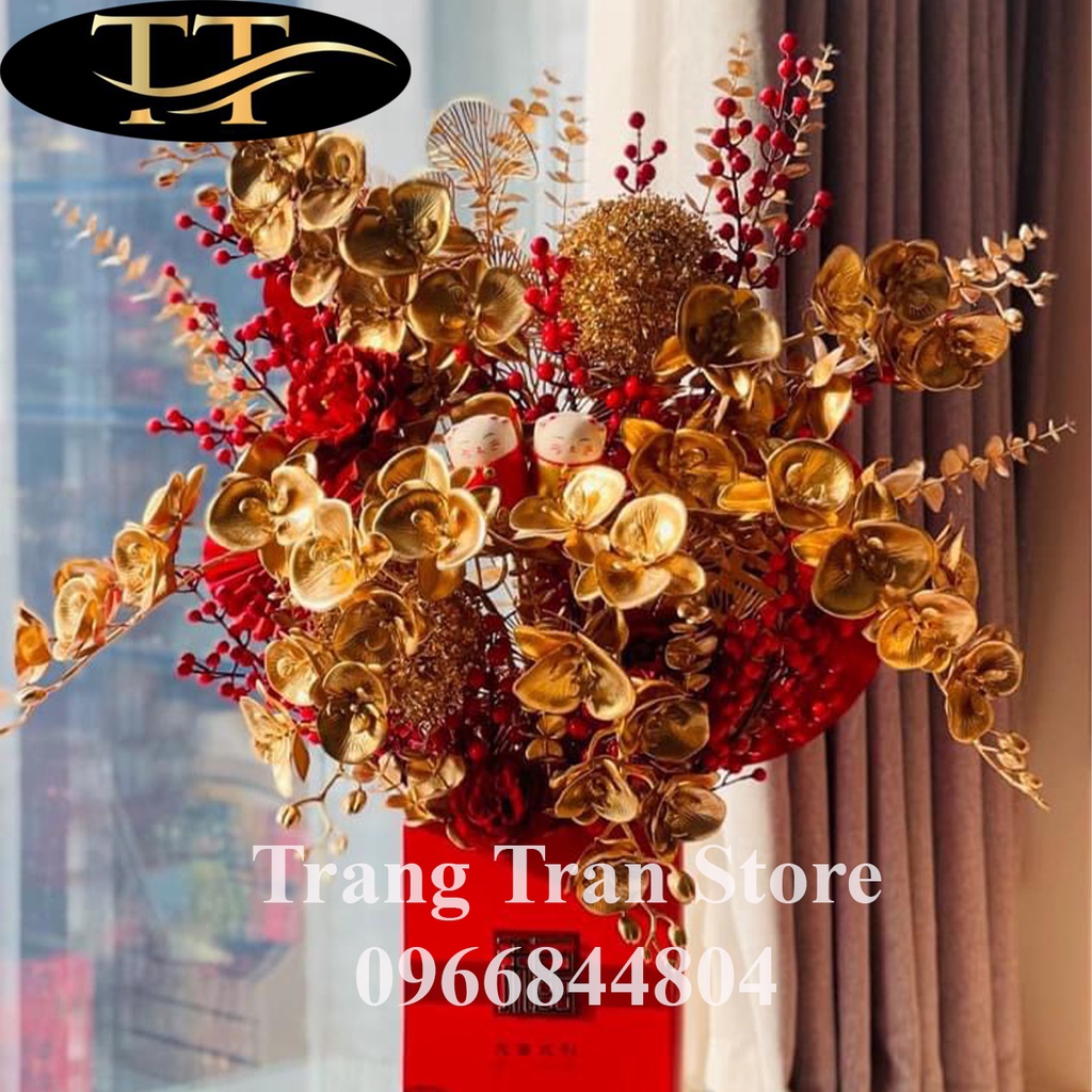 Cành hoa giả - cành hoa sơn mạ đồng trang trí lễ tết nhiều mẫu - Trangtran Store