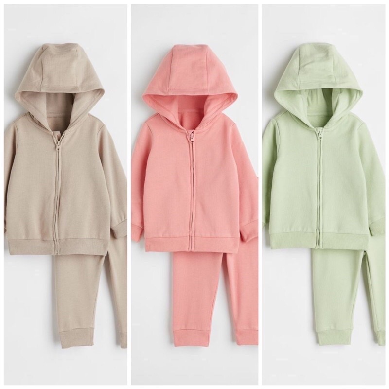 Bộ nỉ có mũ kéo khoá Hồng hoặc xanh