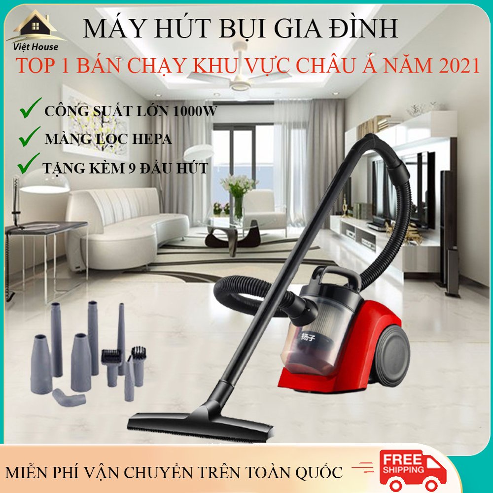 Máy hút bụi gia đình, máy hút bụi cầm tay công suất lớn 1000W kèm theo nhiều đầu hút tiện lợi. Bảo hành 2 năm toàn quốc.
