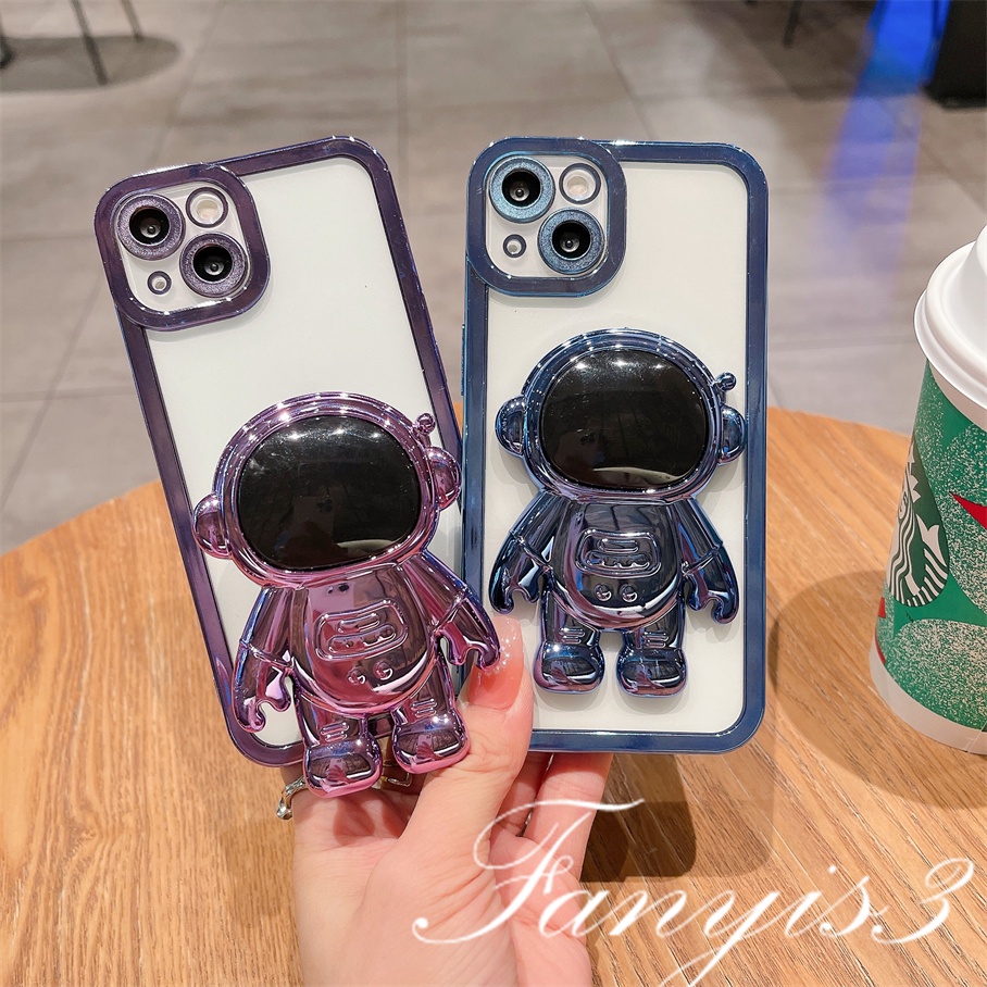 Ốp Điện Thoại TPU Mềm Trong Suốt Mạ Điện Hình Phi Hành Gia Cho IPhone 14 13 12 11 Pro Max X XR Xs Max 8 7 Plus SE 2020